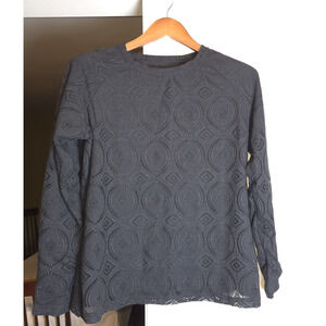 Coolibar Women’s M Black Crochet Lace Long Sleeve UPF 50 Sun Top Beach Cover